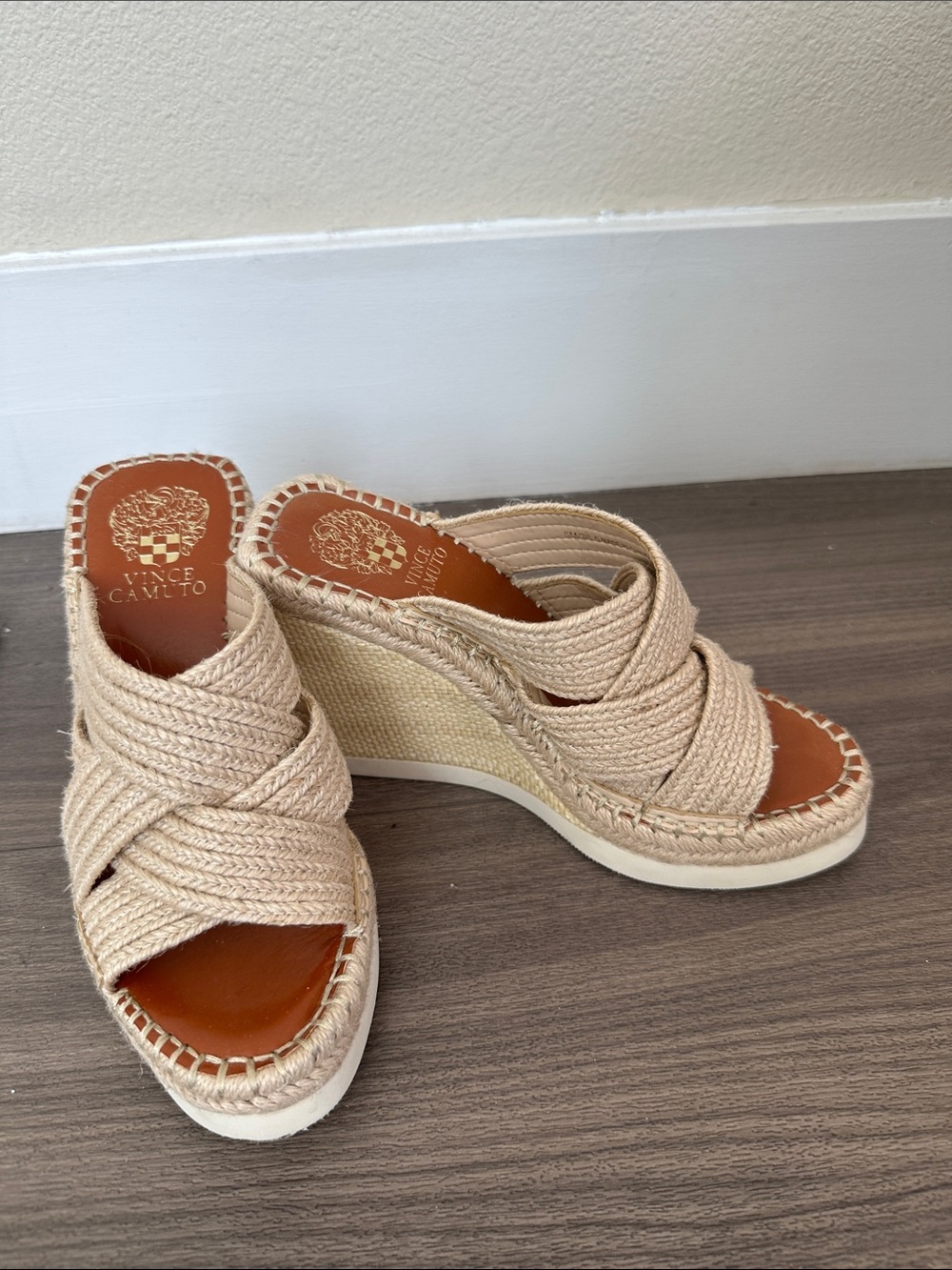 Vince Camuto Natural Rope Crossover Wedge Sandals